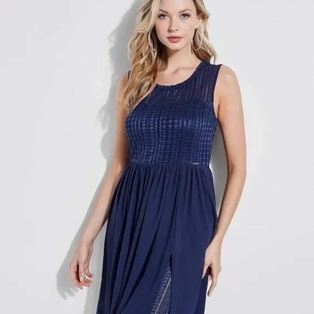 Navy Blue 'Alma' Lace Trim Midi Dress by Guess (Never Worn) SIZE SMALL
